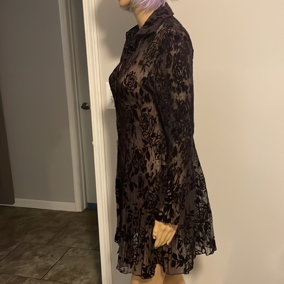 Rossi Roma Sheer Black Crushed Velvet Floral Dress Large Made in Italy - Picture 4 of 10